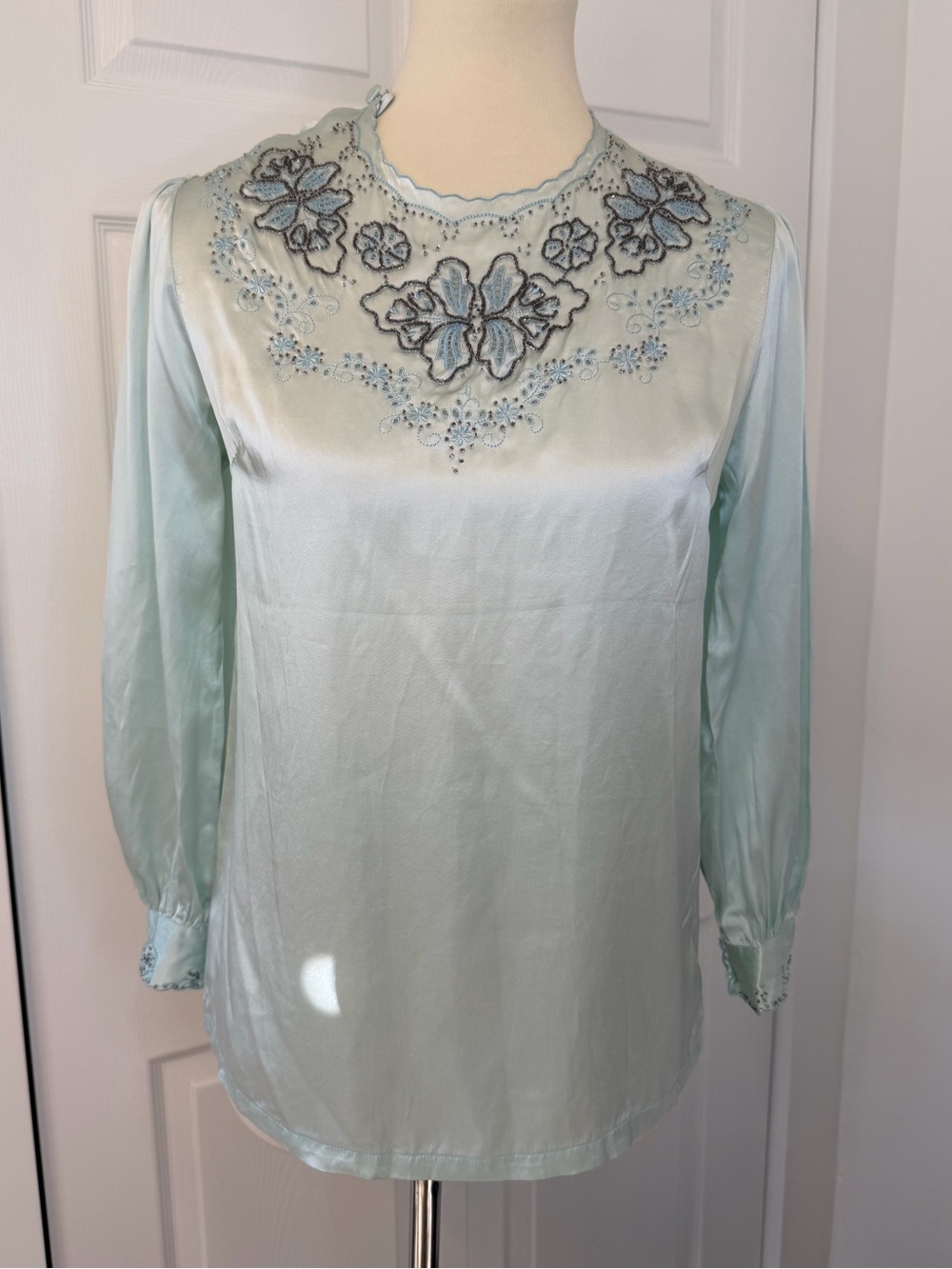 Vintage Romantic Hand Embroidered Silk Blouse